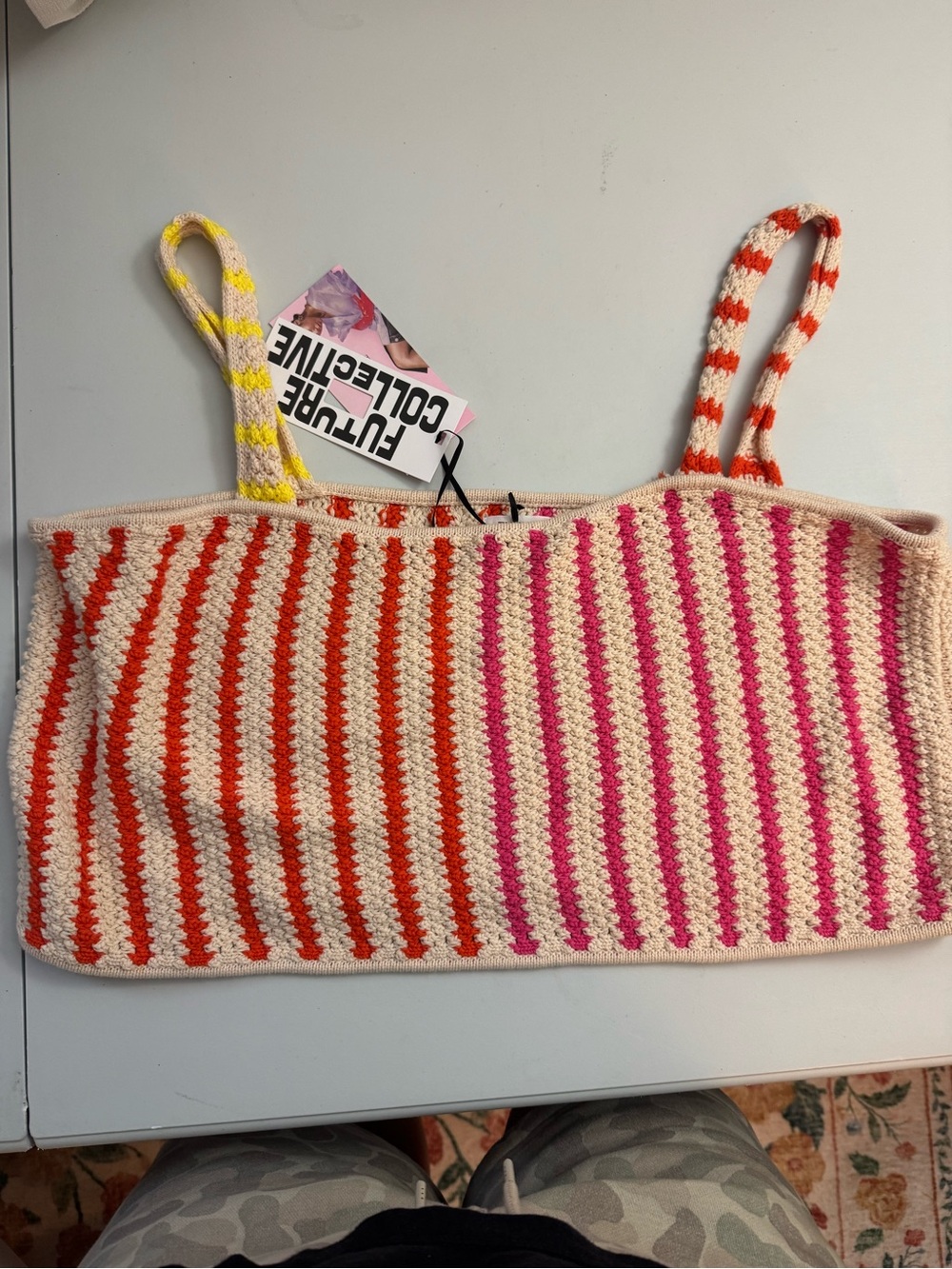 Striped Crochet Crop Top with Pink and Orange Stripes